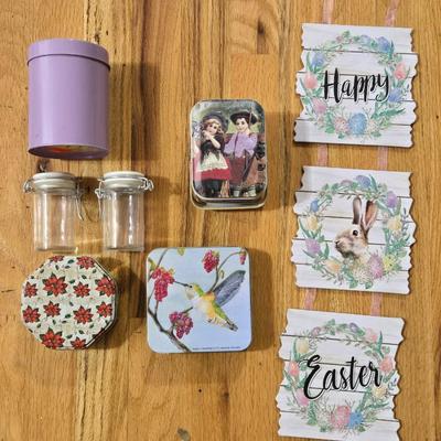 Metal Tins & Hanging Easter Deco