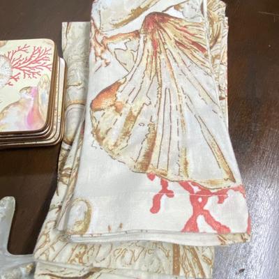 Beach themed coasters, napkins and votive holders