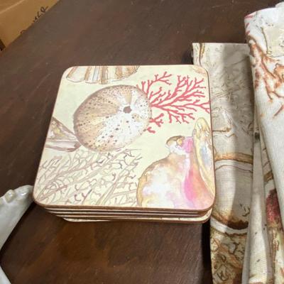 Beach themed coasters, napkins and votive holders
