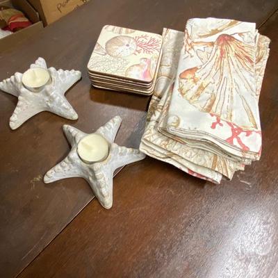Beach themed coasters, napkins and votive holders