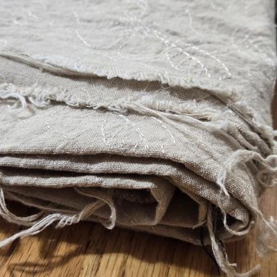 Tan and Eggshell Linen Fabric