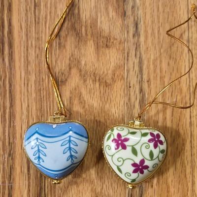 (2) New Porcelain Heart Box Ornaments