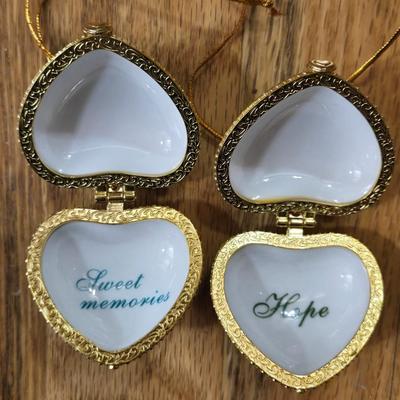 (2) New Porcelain Heart Box Ornaments