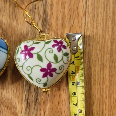 (2) New Porcelain Heart Box Ornaments