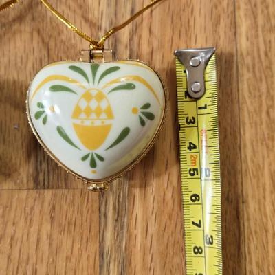 (2) New Porcelain Heart Box Ornaments (Pink & Yellow)