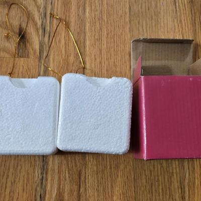 (2) New Porcelain Heart Box Ornaments (Purple & Green)
