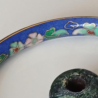 Vintage Cloisonne Bangle, Chinese Cloisonne Bangle bracelet with earrings and a trade bead