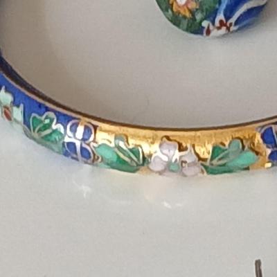 Vintage Cloisonne Bangle, Chinese Cloisonne Bangle bracelet with earrings and a trade bead