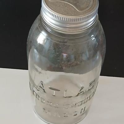 Vintage Half Gallon Atlas Strong Shoulder Mason Jar with Presto Jar metal and glass Lids