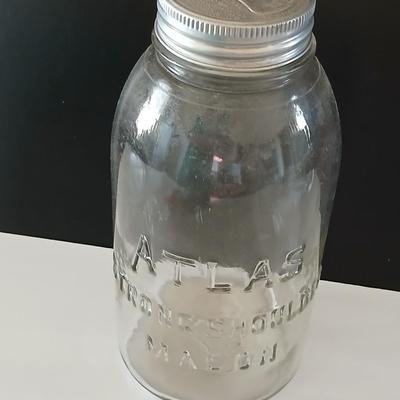 Vintage Half Gallon Atlas Strong Shoulder Mason Jar with Presto Jar metal and glass Lids