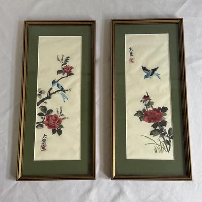 Two Silk Paintings w/ Boehm “Mr.Lincoln” Rose (GB-DZ)