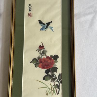 Two Silk Paintings w/ Boehm “Mr.Lincoln” Rose (GB-DZ)