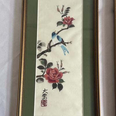 Two Silk Paintings w/ Boehm “Mr.Lincoln” Rose (GB-DZ)