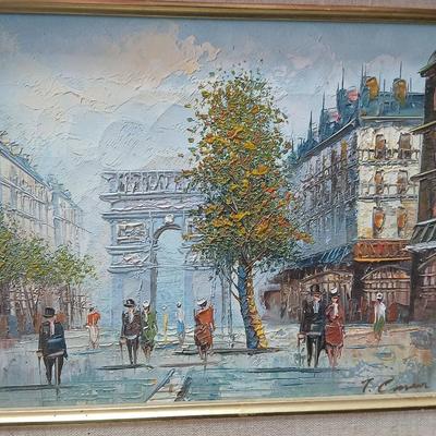 Vintage Original T. Carson Oil on Canvas Impressionist Painting of Paris France Signed and Framed