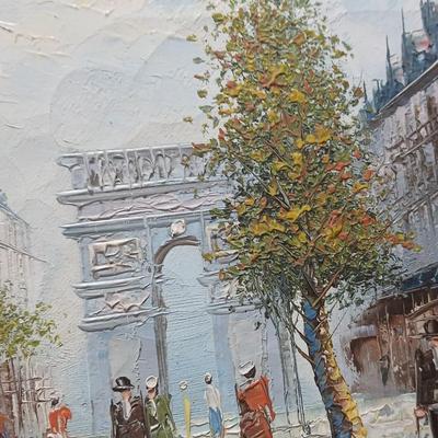 Vintage Original T. Carson Oil on Canvas Impressionist Painting of Paris France Signed and Framed