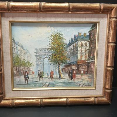 Vintage Original T. Carson Oil on Canvas Impressionist Painting of Paris France Signed and Framed