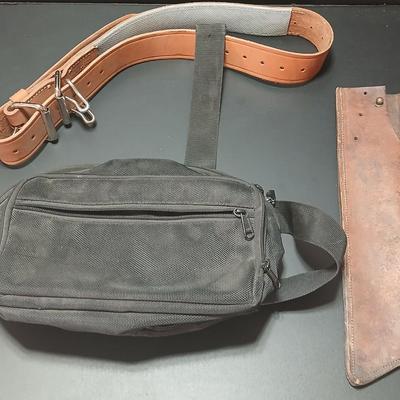 Concealed Firearm fanny pack - leather Knife sheath - and a leather field custom rifle sling