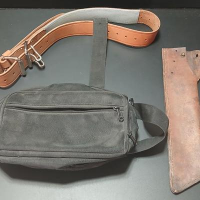 Concealed Firearm fanny pack - leather Knife sheath - and a leather field custom rifle sling