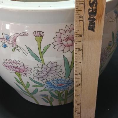 Large Chinese pink Bowl Planter Jardiniere Pot with Flowers Goldfish koi design -beautiful flowerpot