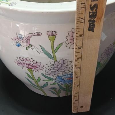 Large Chinese pink Bowl Planter Jardiniere Pot with Flowers Goldfish koi design -beautiful flowerpot