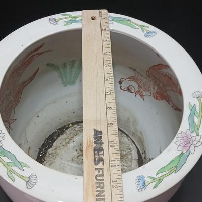 Large Chinese pink Bowl Planter Jardiniere Pot with Flowers Goldfish koi design -beautiful flowerpot