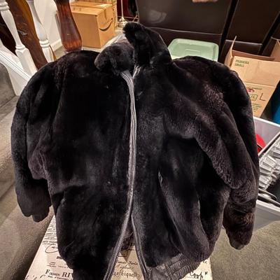 Reversible mink and leather jacket