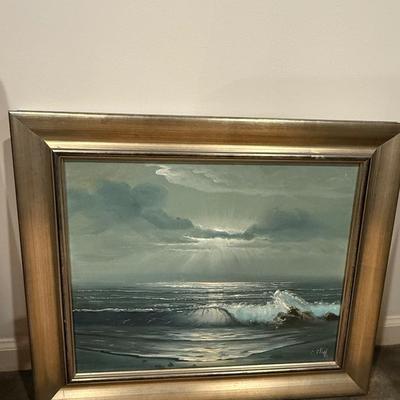 Stunning C Cliff original framed Ocean with sun breaking