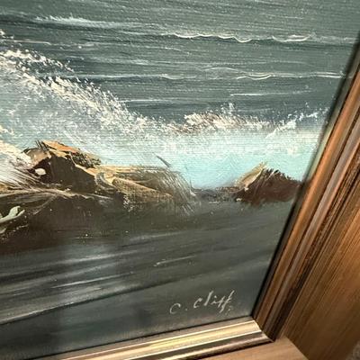 Stunning C Cliff original framed Ocean with sun breaking