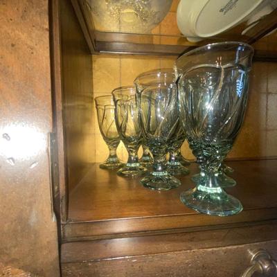 GREEN TINTED STEMMED GOBLETS