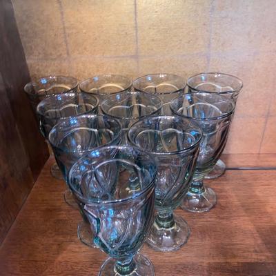 GREEN TINTED STEMMED GOBLETS