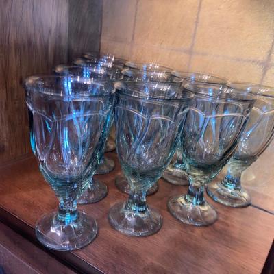 GREEN TINTED STEMMED GOBLETS