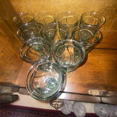 GREEN TINTED STEMMED GOBLETS