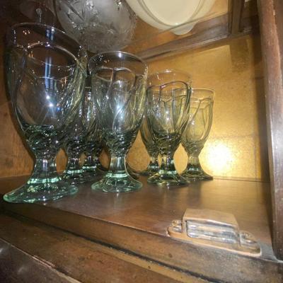 GREEN TINTED STEMMED GOBLETS