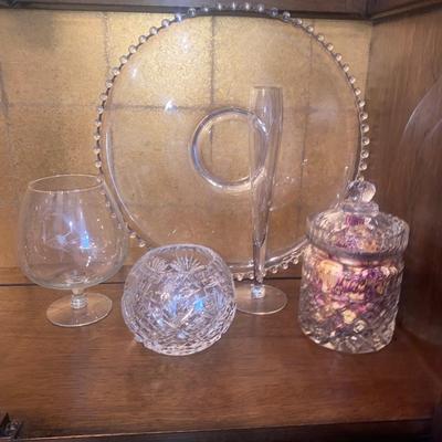 CANDLEWICK SERVING PLATTER, BISCUIT BARREL, BUD VASE AND MORE