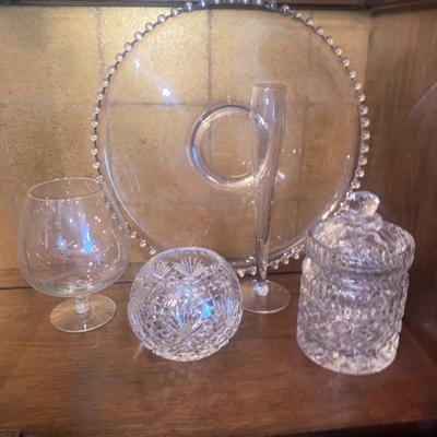 CANDLEWICK SERVING PLATTER, BISCUIT BARREL, BUD VASE AND MORE