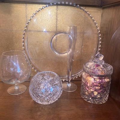 CANDLEWICK SERVING PLATTER, BISCUIT BARREL, BUD VASE AND MORE