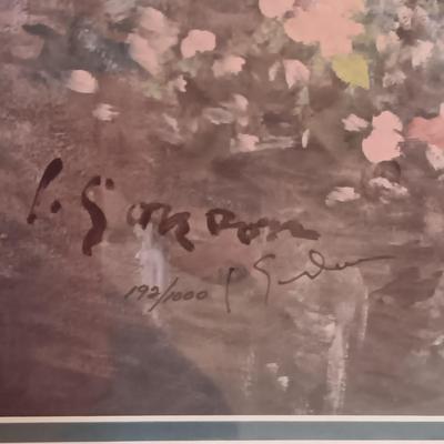LOU GORDON “THE WINDOW GARDEN” EDITION 192/1000 FRAMED ARTWORK AND BRASS CANDLE WALL SCONCES