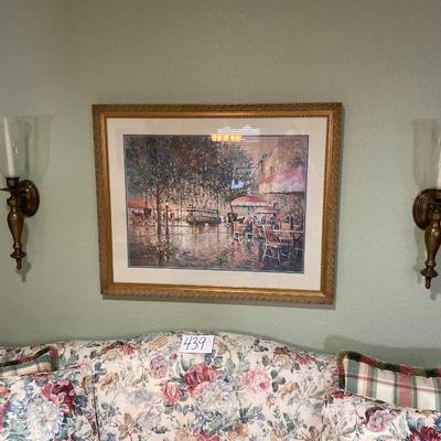 LOU GORDON “THE WINDOW GARDEN” EDITION 192/1000 FRAMED ARTWORK AND BRASS CANDLE WALL SCONCES