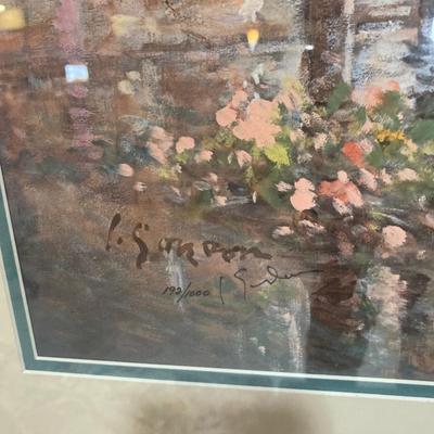 LOU GORDON “THE WINDOW GARDEN” EDITION 192/1000 FRAMED ARTWORK AND BRASS CANDLE WALL SCONCES