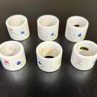 Set of 6 Mikasa Savoir Vivre Portofino Blue & Pink Rose Napkin Rings