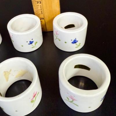 Set of 6 Mikasa Savoir Vivre Portofino Blue & Pink Rose Napkin Rings