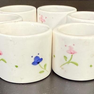 Set of 6 Mikasa Savoir Vivre Portofino Blue & Pink Rose Napkin Rings