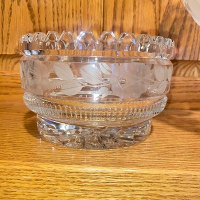 GLEAMING CUT LEAD CRYSTAL PEDESTAL BOWL & 2 CONDIMENT BOWLS