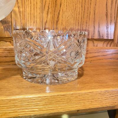 GLEAMING CUT LEAD CRYSTAL PEDESTAL BOWL & 2 CONDIMENT BOWLS