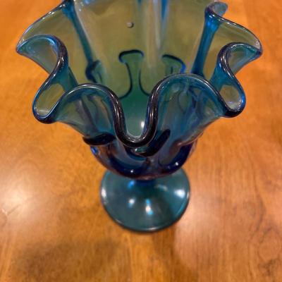 Blue ruffle edge vase