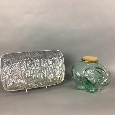 K8219 Aluminum Elephant Tray & Glass Elephant Jar with Lid