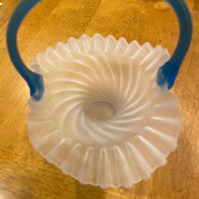9” tall frosted basket with blue handle