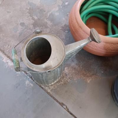 GALVANIZED WATERING CAN, FLOWER POTS, GARDEN HOSE HOLDER AND MORE