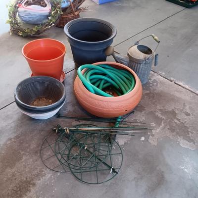 GALVANIZED WATERING CAN, FLOWER POTS, GARDEN HOSE HOLDER AND MORE