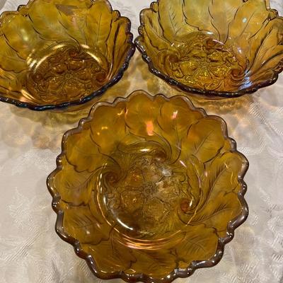 3 Marigold carnival glass bowls